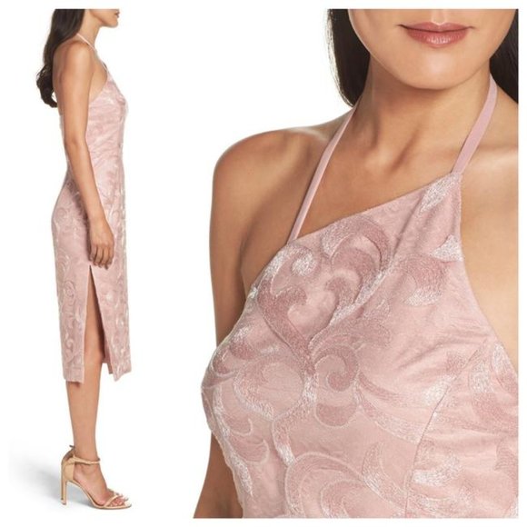 NWT Vera Wang Blush Pink Asymmetric Sequined Lace Cocktail Dress, 12 - Picture 2 of 8